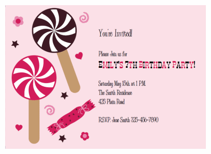 Candy Themed Birthday Party on Printable Lollipop Birthday Invitations