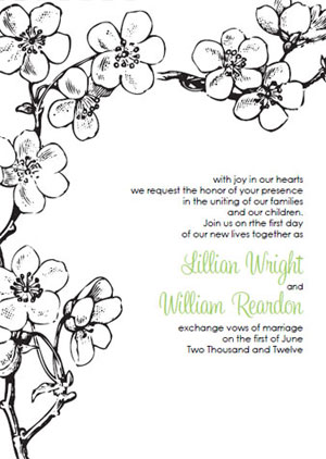 vintage cherry blossom wedding invitations Black and White Cherry Blossom