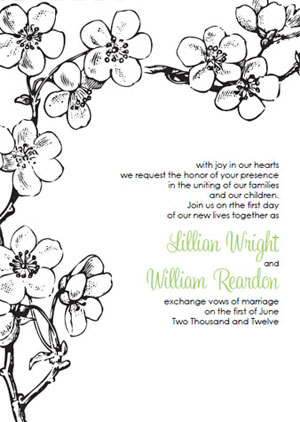 vintage cherry blossom wedding invitations Black and White Cherry Blossom 