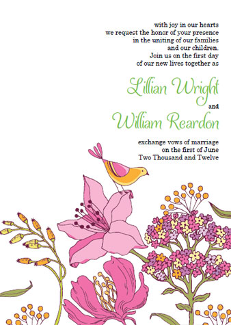 Unique Garden Bird Wedding Invitation Template