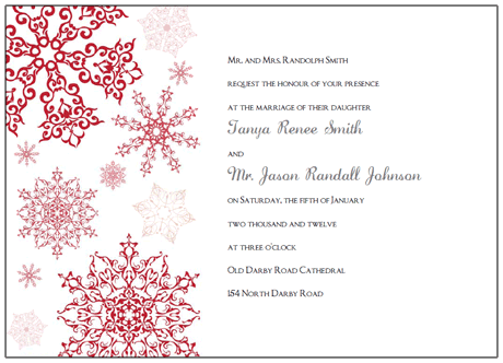 printable snowflake wedding invitations Christmas Red Snowflakes