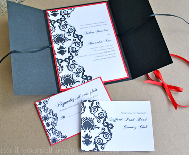Elegant black and red wedding invitations