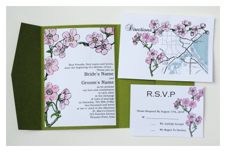 added the handpainted decoration to cherry blossom wedding invitations