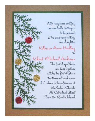 Materials used to make these Christmas Wedding Invitations 90lb white card