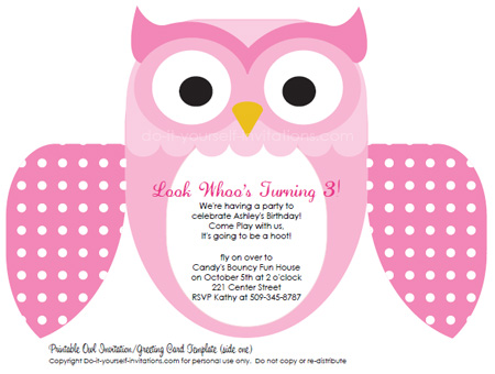 Cute Birthday Cards on Pink Owls Kids Birthday Invitations Blue Owl Birthday Invitations