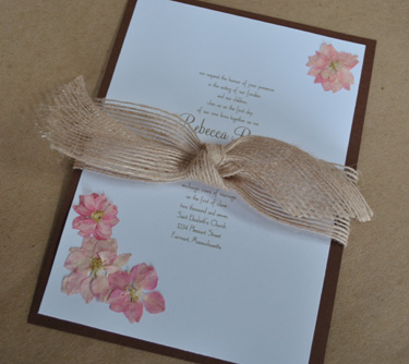 Rustic Floral Pink And Brown Wedding Invitations