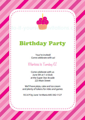 Barney Birthday Party on Free Printable Birthday Party Invitation Pink Stripes And Cupcake