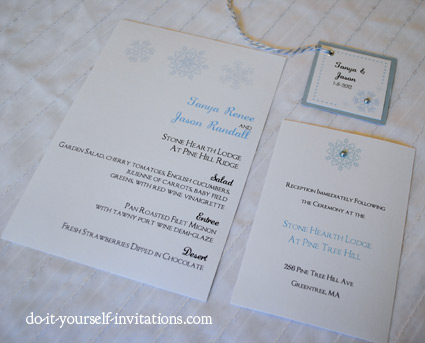 Printable Snowflake Wedding Invitations Menu Card Reception Card 