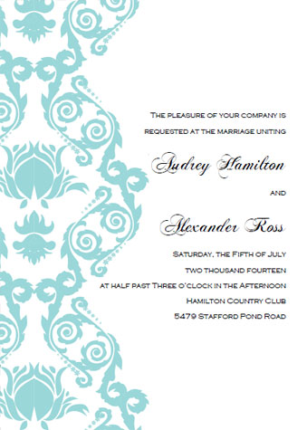 printable aqua damask invitations