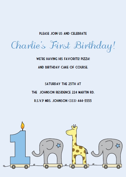 elephant giraffe boys 1st birthday invitations