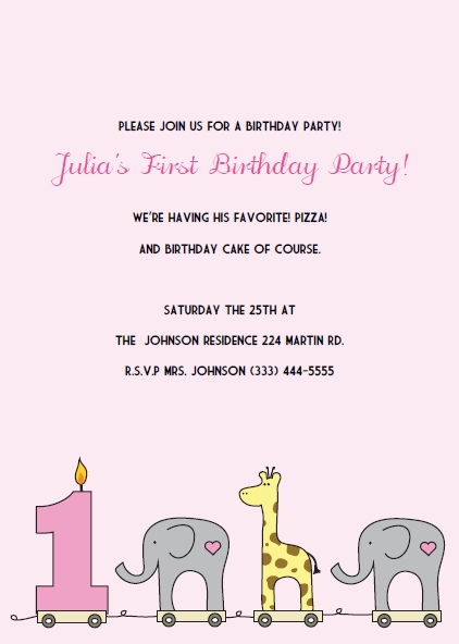 elephant giraffe girls 1st birthday invitations