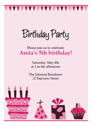 pink cake birthday party Invitations