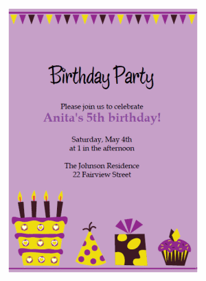 purple cake birthday party Invitations