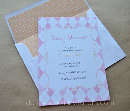 pink argyle printable baby shower invitations