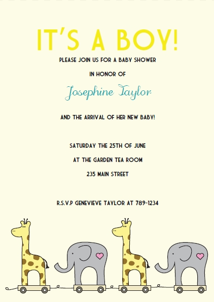 yellow elephant giraffe baby shower invitations