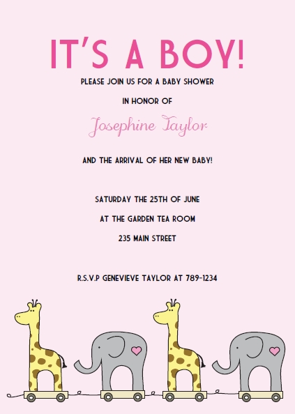 pink elephant giraffe baby shower invitations