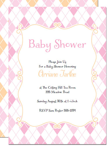 pink argyle printable baby shower invitations