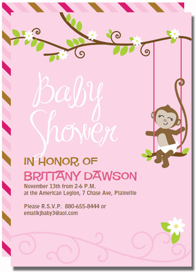 Pink Monkey Baby Shower Invitations