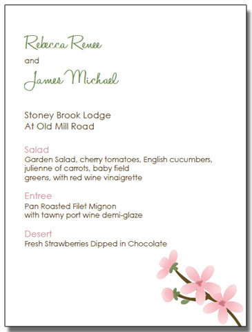 apple blossom wedding invitation menu