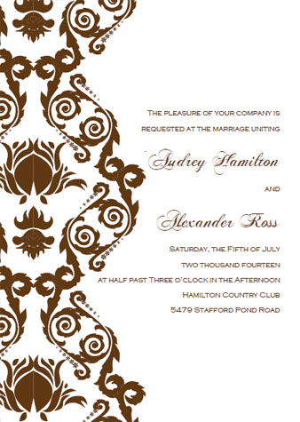 brown damask wedding invitation templates