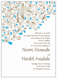 brown and blue paisley wedding invitations