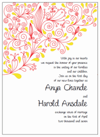 red and yellow paisley wedding invitations