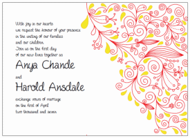 red and yellow paisley wedding invitations