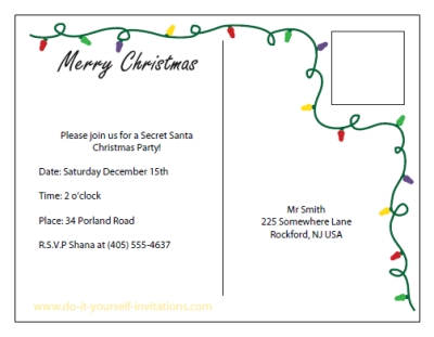 Printable Christmas Invitation Postcards