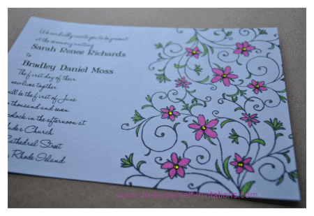 green and pink wedding invitations