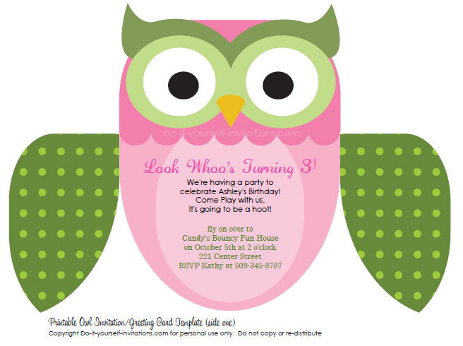 pink and green printable owl invitations