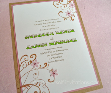 rustic pink and brown wedding invitations