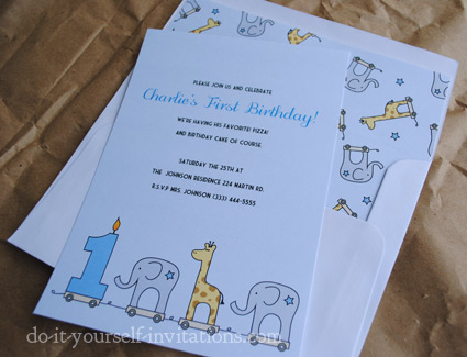 printable elephant and giraffe 1st birthday invitations