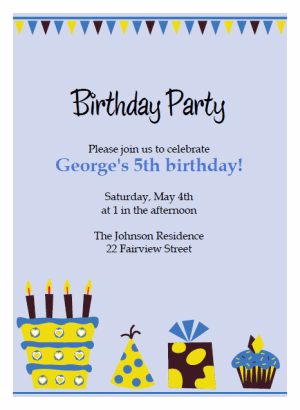 blue cake birthday party Invitations