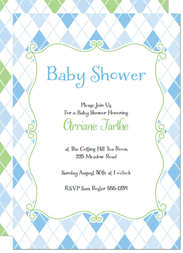 blue argyle printable baby shower invitations