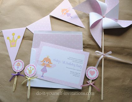 printableprincess party invitations kit