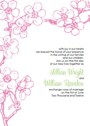 pink cherry blossom wedding invitations