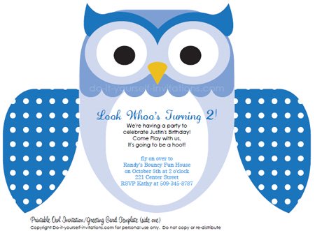 blue printable owl invitations