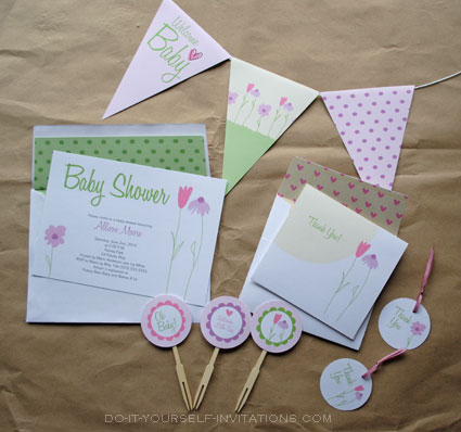 printable flower baby shower invitations kits