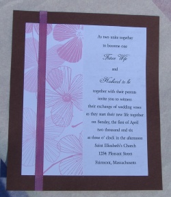 pink and brown wedding invitations with ribbon