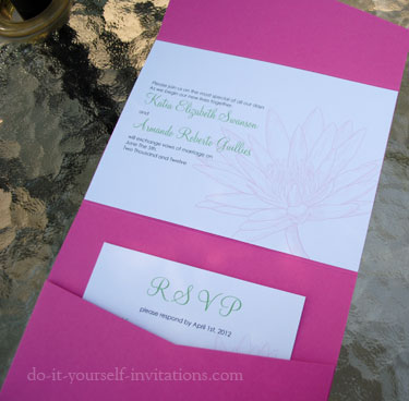pink waterlily wedding invitations